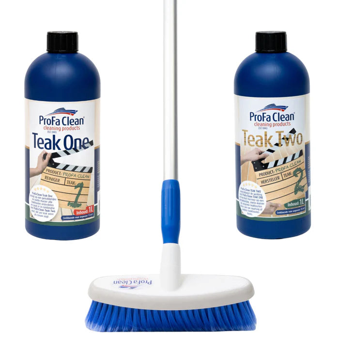 Teak-Paket – Teak 1&2 (Reiniger und Restaurator) + Unsere einzigartige Besenbürste